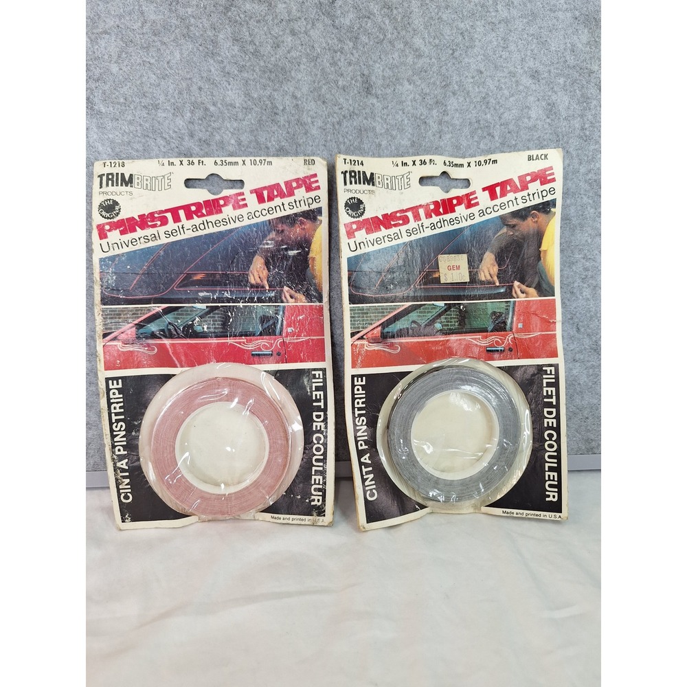 Vintage Trimbrite Pinstripe Tape Red T-1218 Black T-1214 2 Rolls USA